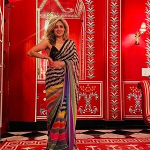 Vibrant Multicolor Striped Saree